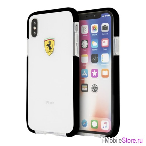 Противоударный чехол Ferrari On Track Shockproof для iPhone X/XS, прозрачный/черная рамка