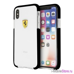 Противоударный чехол Ferrari On Track Shockproof для iPhone X/XS, прозрачный/черная рамка