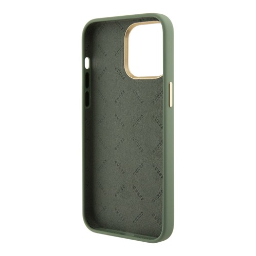Guess для iPhone 15 Pro Max чехол Liquid silicone with 4G Diamond metal logo Hard Khaki