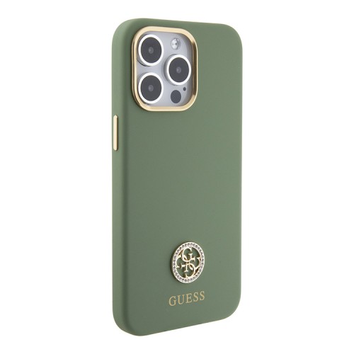 Guess для iPhone 15 Pro Max чехол Liquid silicone with 4G Diamond metal logo Hard Khaki