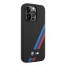 BMW для iPhone 15 Pro чехол M-Collection Liquid silicone Tricolor lines Hard Black