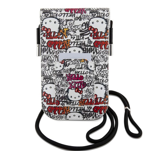 Hello Kitty для смартфонов сумка Wallet Phone Bag PU leather Graffiti Tags with Cord Beige
