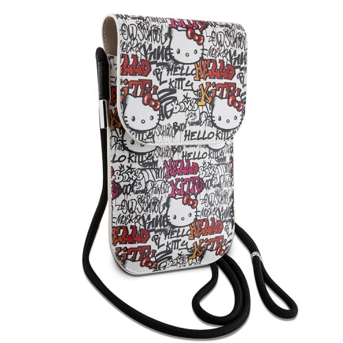 Hello Kitty для смартфонов сумка Wallet Phone Bag PU leather Graffiti Tags with Cord Beige