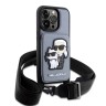 Karl Lagerfeld для iPhone 15 Pro Max чехол Crossbody cardslot PU Saffiano NFT Karl&Choupette Hard Silver