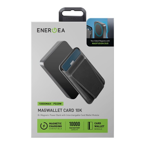 EnergEA АКБ MagWallet CARD, 10000W Magsafe 15W USB-C 20W with Card slots and Stand Gun/Black