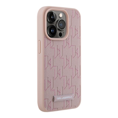 Karl Lagerfeld для iPhone 15 Pro чехол PU Monogram & Metal Camera frame Hard Pink (MagSafe)