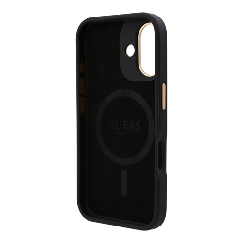 Guess для iPhone 16 чехол PU кожа 4G Plate metal logo Black (MagSafe)