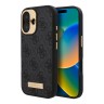 Guess для iPhone 16 чехол PU кожа 4G Plate metal logo Black (MagSafe)