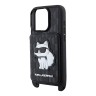 Karl Lagerfeld для iPhone 16 Pro чехол Crossbody cardslot PU Saffiano Monogram NFT Choupette Hard Black