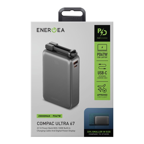 Energea АКБ Compac 67 Ultra, 20000 2USB-C+A +USB-C Cable PD67W Digital display, Gunmetal
