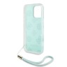 Guess для iPhone 16 Pro Max чехол PC/TPU Peony glitter + Nylon Hand cord Hard Iridescent Turquoise