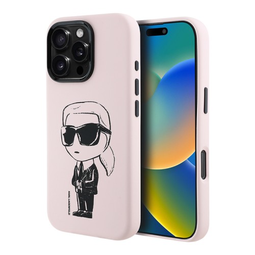 Karl Lagerfeld для iPhone 16 Pro Max чехол Liquid Silicone NFT Graffiti Karl Ikonik Hard Pink (MagSafe)