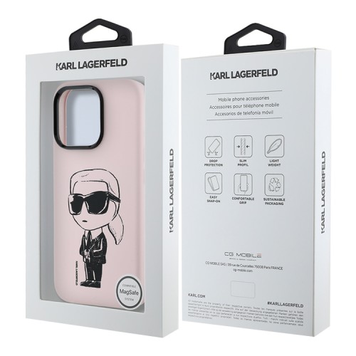 Karl Lagerfeld для iPhone 16 Pro Max чехол Liquid Silicone NFT Graffiti Karl Ikonik Hard Pink (MagSafe)
