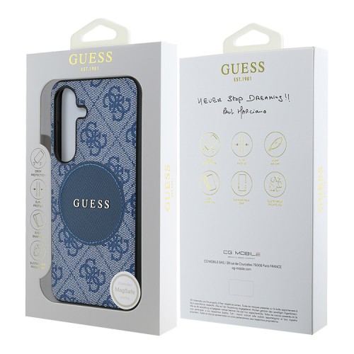 Guess для Galaxy S25+ чехол PU 4G with Round Patch Metal logo Hard Blue (MagSafe)