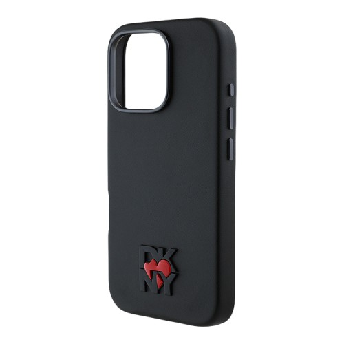 DKNY для iPhone 16 Pro чехол PU Heart Metal logo & Camera Hard Black (MagSafe)