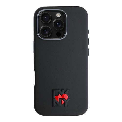 DKNY для iPhone 16 Pro чехол PU Heart Metal logo & Camera Hard Black (MagSafe)
