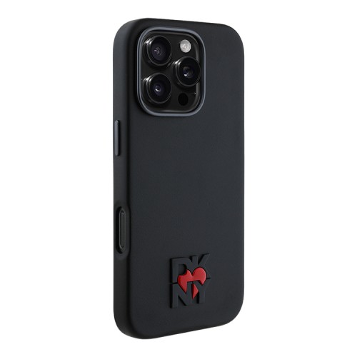 DKNY для iPhone 16 Pro чехол PU Heart Metal logo & Camera Hard Black (MagSafe)