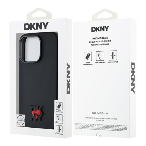 DKNY для iPhone 16 Pro чехол PU Heart Metal logo & Camera Hard Black (MagSafe)