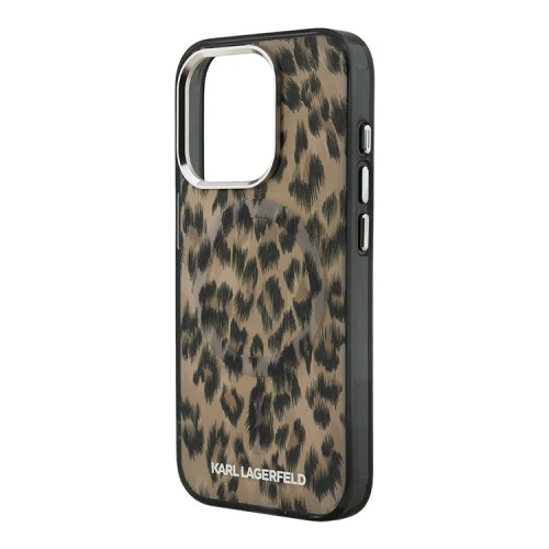 Karl Lagerfeld для iPhone 15 Pro Max чехол PC/TPU Leopard Metal camera Hard Brown (MagSafe)