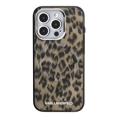Karl Lagerfeld для iPhone 15 Pro Max чехол PC/TPU Leopard Metal camera Hard Brown (MagSafe)