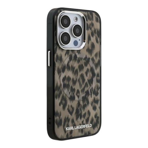 Karl Lagerfeld для iPhone 15 Pro Max чехол PC/TPU Leopard Metal camera Hard Brown (MagSafe)