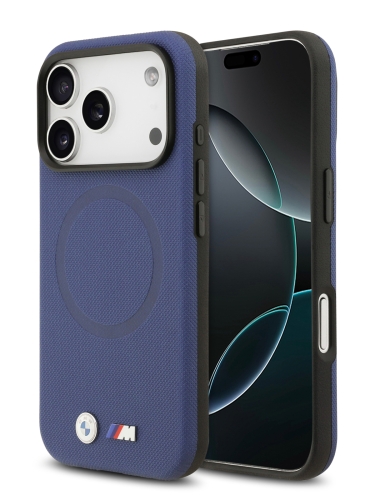 BMW для iPhone 17 Pro Max чехол M-series PU Full Wrapped Metal logo & Cam Hard Navy (MagSafe)