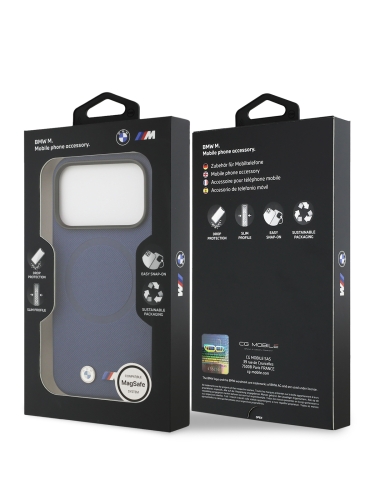BMW для iPhone 17 Pro Max чехол M-series PU Full Wrapped Metal logo & Cam Hard Navy (MagSafe)