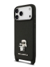Karl Lagerfeld для iPhone 17 Pro Max чехол Crossbody PU Saffiano NFT Karl&Choupette Metal Hard + Strap Black