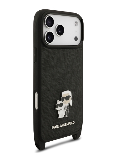 Karl Lagerfeld для iPhone 17 Pro Max чехол Crossbody PU Saffiano NFT Karl&Choupette Metal Hard + Strap Black