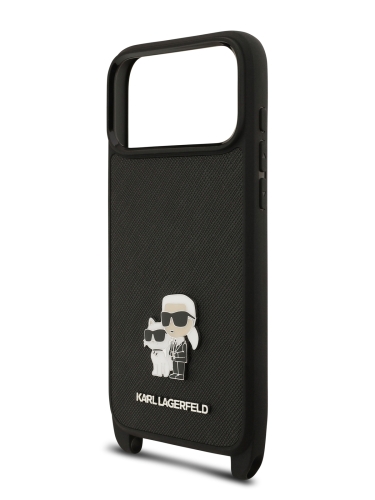 Karl Lagerfeld для iPhone 17 Pro Max чехол Crossbody PU Saffiano NFT Karl&Choupette Metal Hard + Strap Black