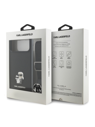 Karl Lagerfeld для iPhone 17 Pro Max чехол Crossbody PU Saffiano NFT Karl&Choupette Metal Hard + Strap Black