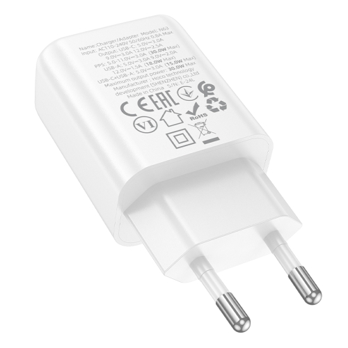 HOCO сетевое зарядное устройство N63 Gentle charger Type-C PD30W + USB-A QC3.0 White