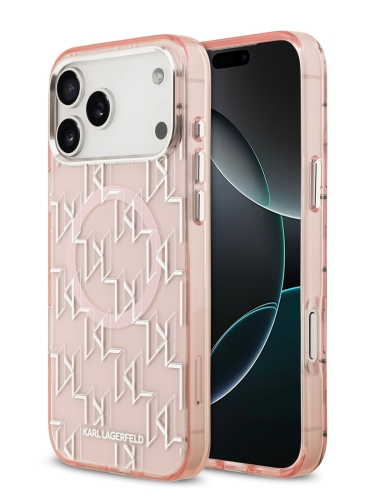 Karl Lagerfeld для iPhone 17 Pro чехол IML KL Monogram Metal camera Hard Pink (MagSafe)