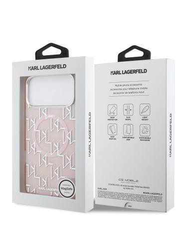 Karl Lagerfeld для iPhone 17 Pro чехол IML KL Monogram Metal camera Hard Pink (MagSafe)