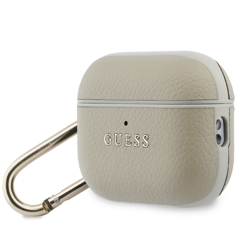 Guess для Airpods Pro 3 чехол PU Grained leather with Classic metal logo and Carabin Gold