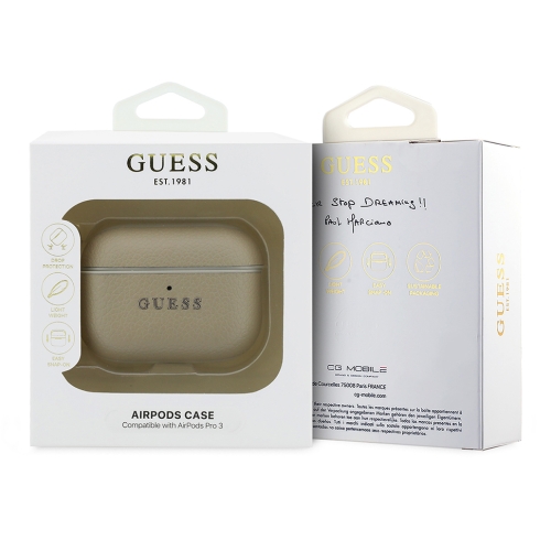 Guess для Airpods Pro 3 чехол PU Grained leather with Classic metal logo and Carabin Gold