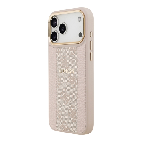 Guess для iPhone 17 Pro Max чехол PU 4G Stripe Classic metal logo Gold camera Hard Pink (MagSafe)
