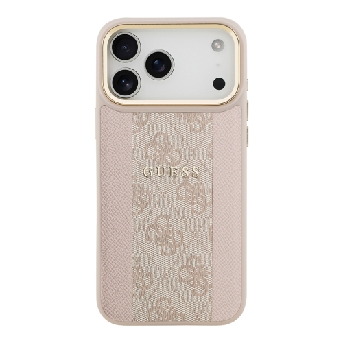 Guess для iPhone 17 Pro Max чехол PU 4G Stripe Classic metal logo Gold camera Hard Pink (MagSafe)