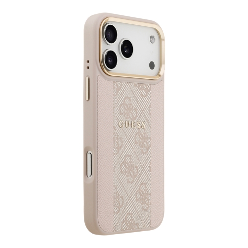 Guess для iPhone 17 Pro Max чехол PU 4G Stripe Classic metal logo Gold camera Hard Pink (MagSafe)