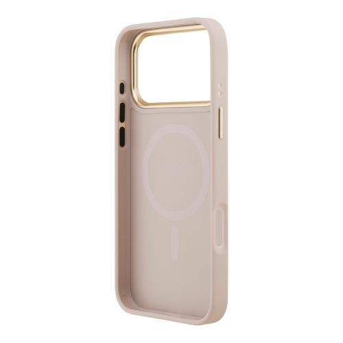 Guess для iPhone 17 Pro Max чехол PU 4G Stripe Classic metal logo Gold camera Hard Pink (MagSafe)