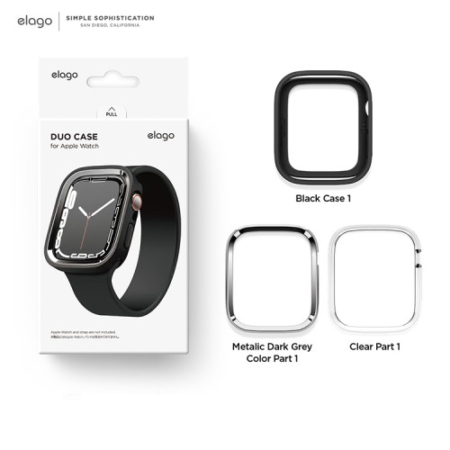 Чехол Elago DUO case для Apple Watch 45/44 мм, черный/серый