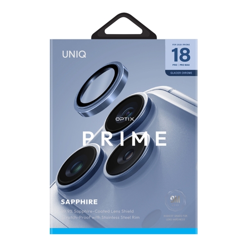 Uniq стекло для iPhone 18 Pro/18 Pro Max OPTIX Camera Lens PRIME Sapphire Stainless steel Glacier