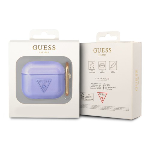 Чехол Guess Translucent Palm Tree с карабином для Airpods 3 (2021), фиолетовый