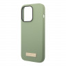 Чехол Guess Liquid Silicone Plate metal logo Hard для iPhone 14 Pro Max, зеленый (Magsafe)