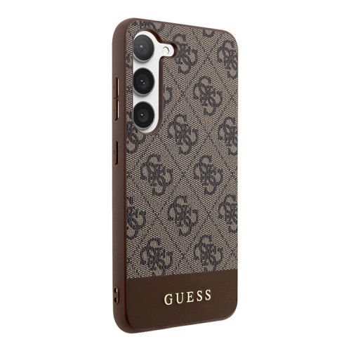 Чехол Guess PU 4G Bottom stripe Metal logo Hard для Galaxy S23, коричневый