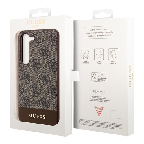 Чехол Guess PU 4G Bottom stripe Metal logo Hard для Galaxy S23, коричневый
