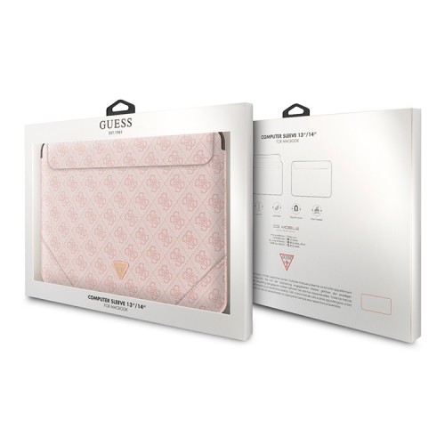 Чехол Guess Sleeve 4G with Triangle metal logo для ноутбуков 13-14", розовый