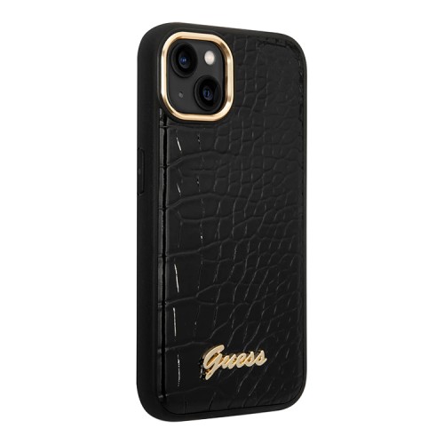 Чехол Guess PU Croco metal logo Hard для iPhone 14 Plus, черный