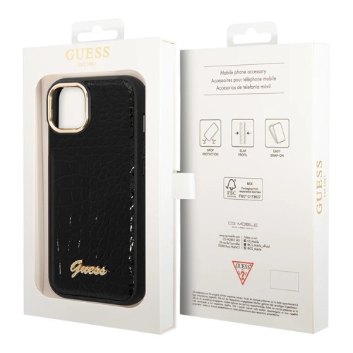 Чехол Guess PU Croco metal logo Hard для iPhone 14 Plus, черный