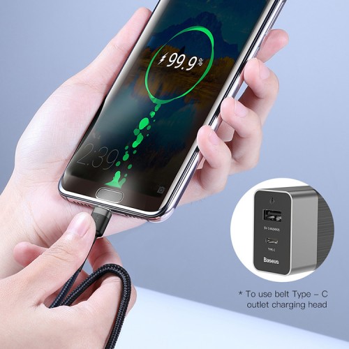 Кабель Baseus Cafule Type-C PD2.0 60W flash charging data line (2 метра), черный/серый